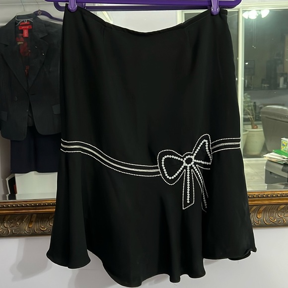 Black Trumpet Skirt with White Decorative Stitching and Sequins - Picture 1 of 6